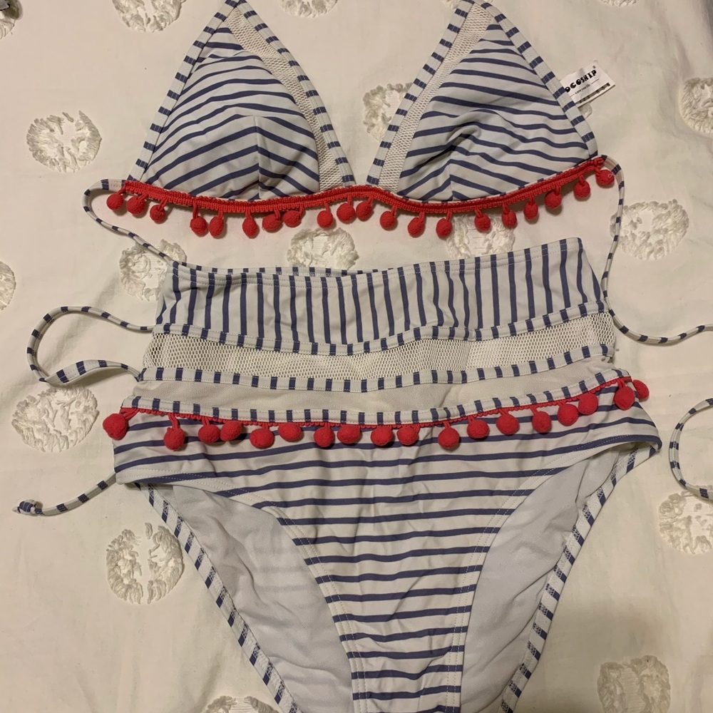 High waisted pom pom bikini